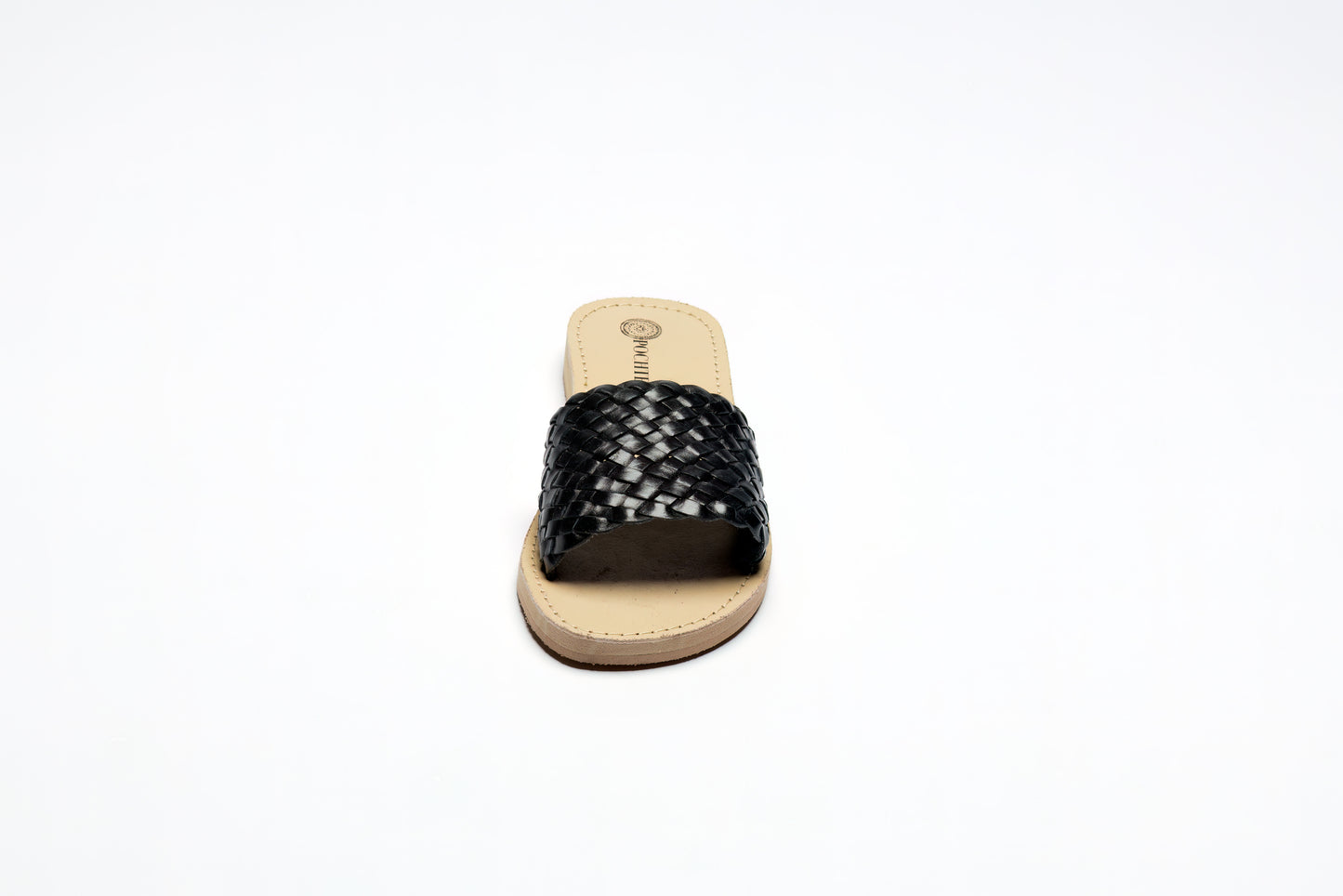 Black Woven Leather Slides