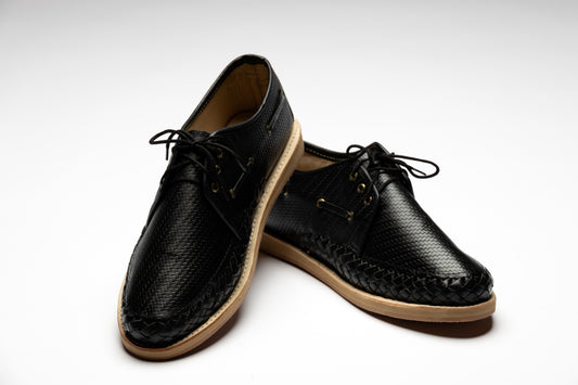 Men Black Woven Leather Shoe