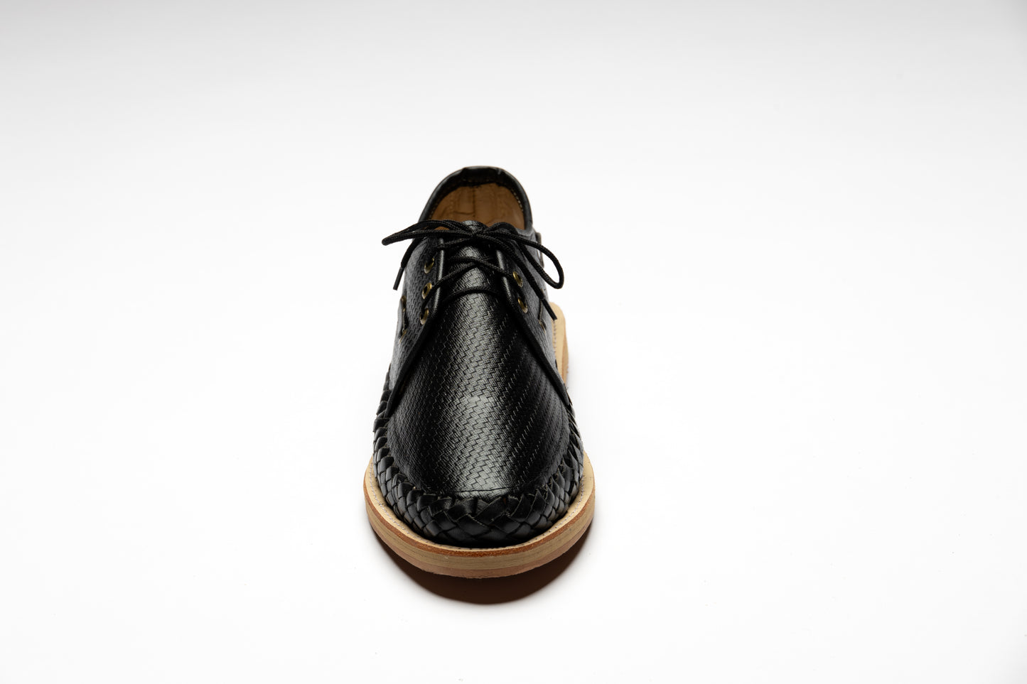 Men Black Woven Leather Shoe