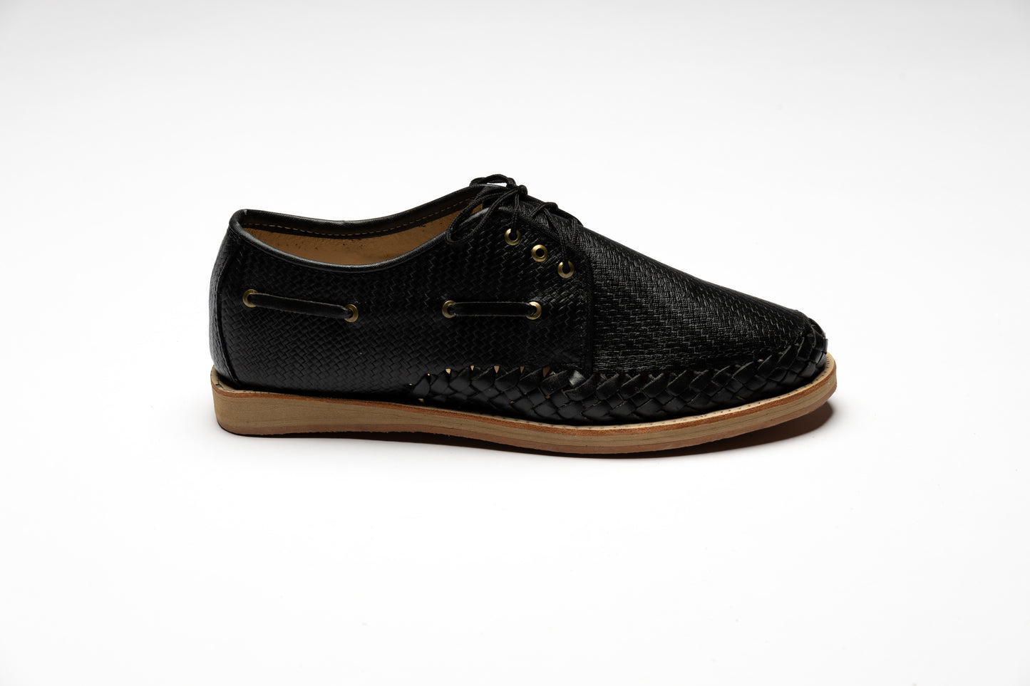 Men Black Woven Leather Shoe