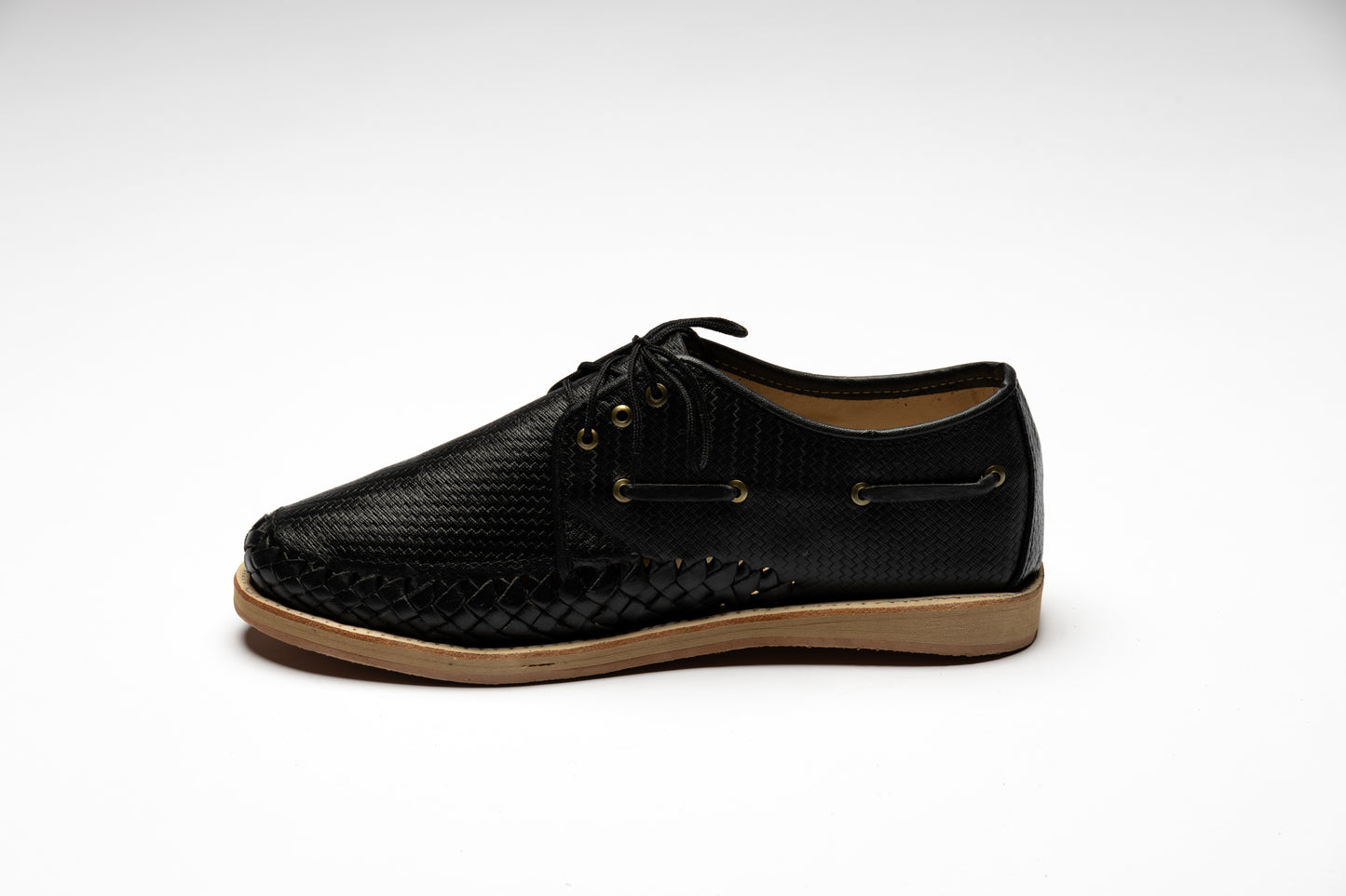 Men Black Woven Leather Shoe