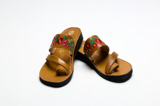 Tan Floral Sandals