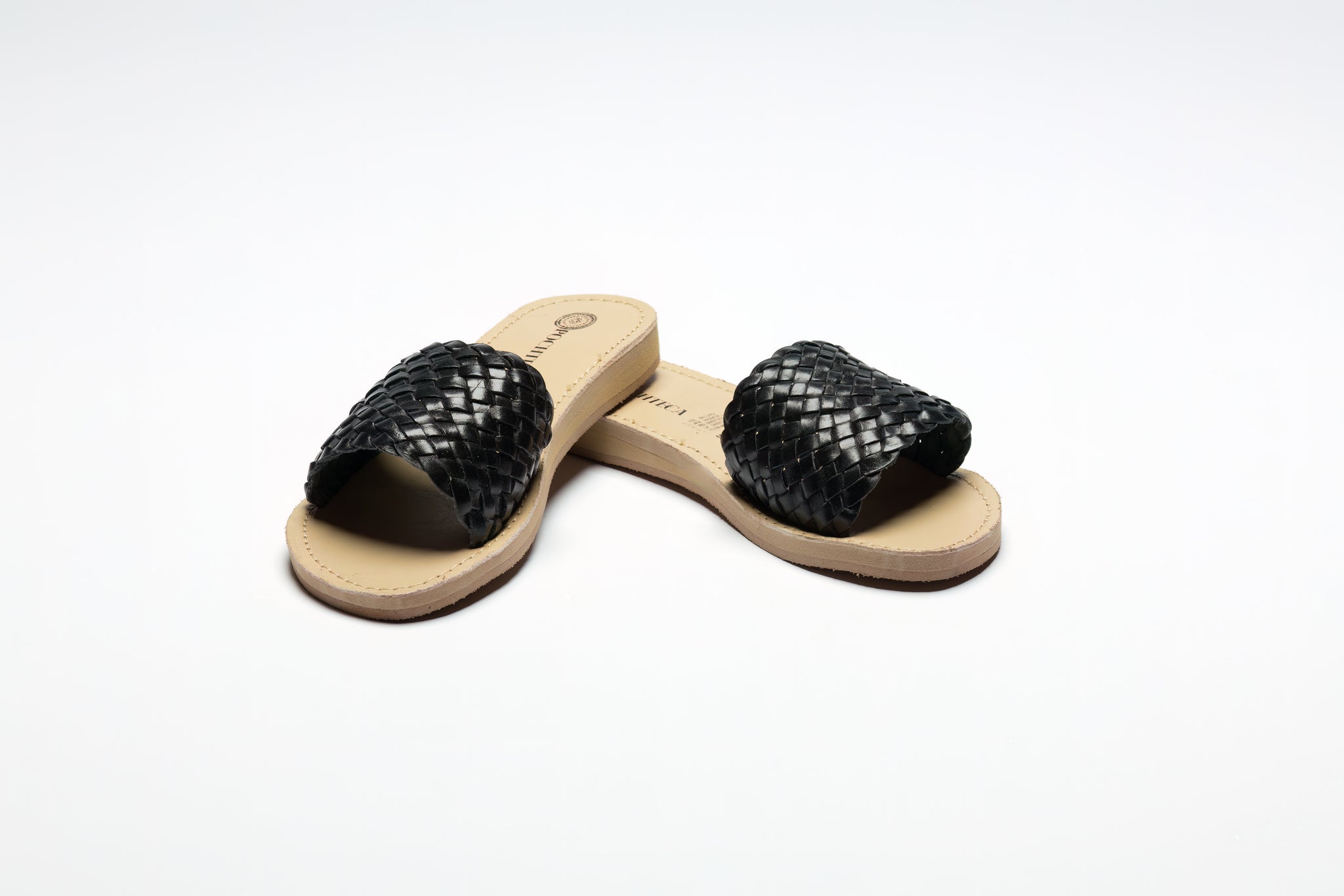 Black leather 2024 woven sandals