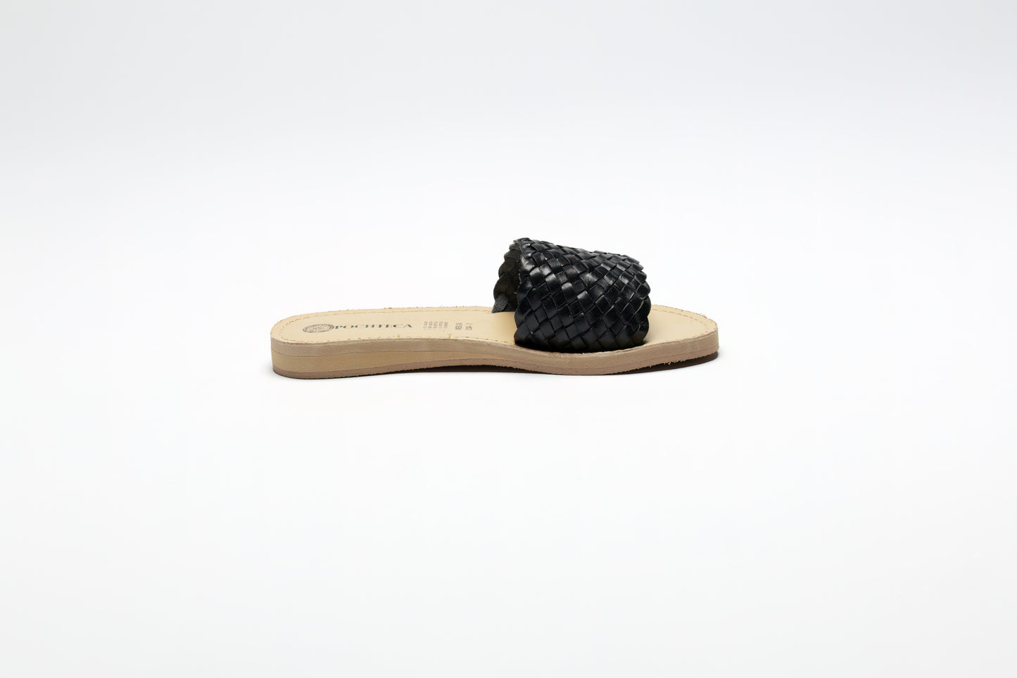 Black Woven Leather Slides