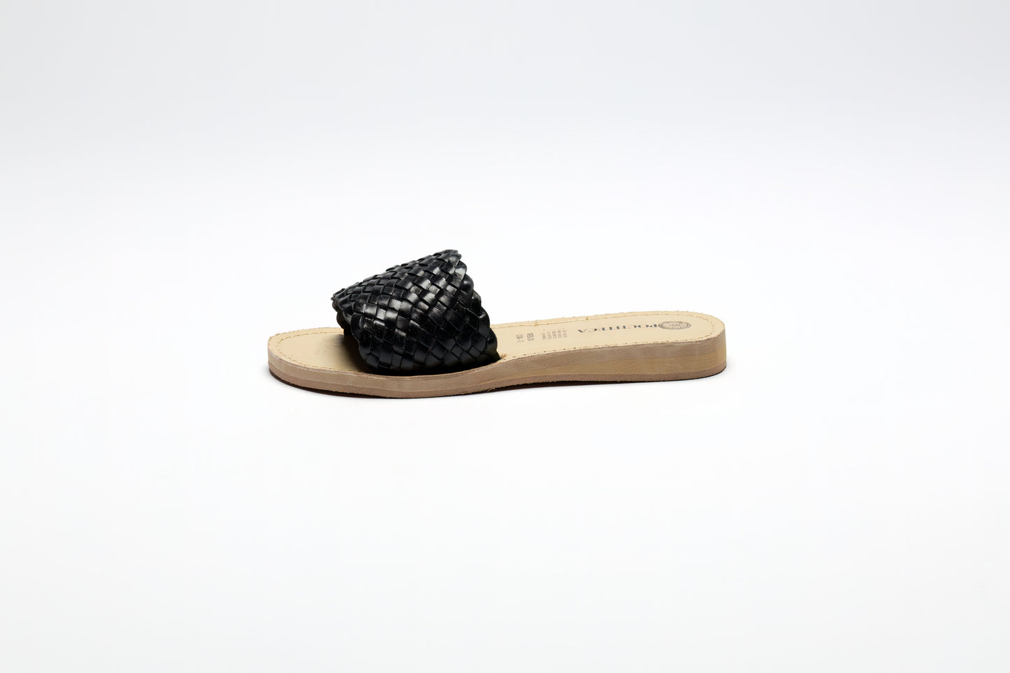 Black Woven Leather Slides