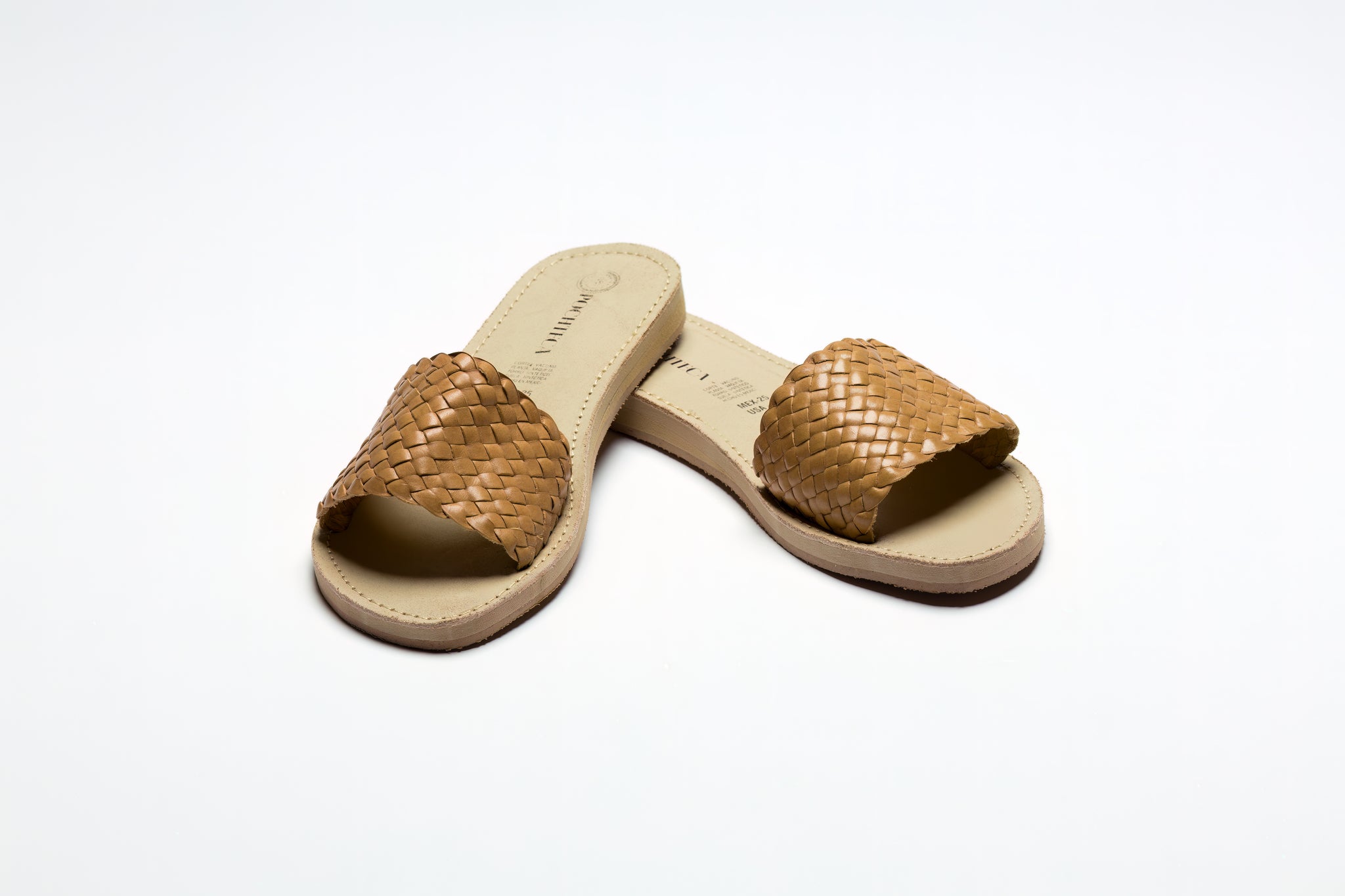 Tan woven sales leather slides