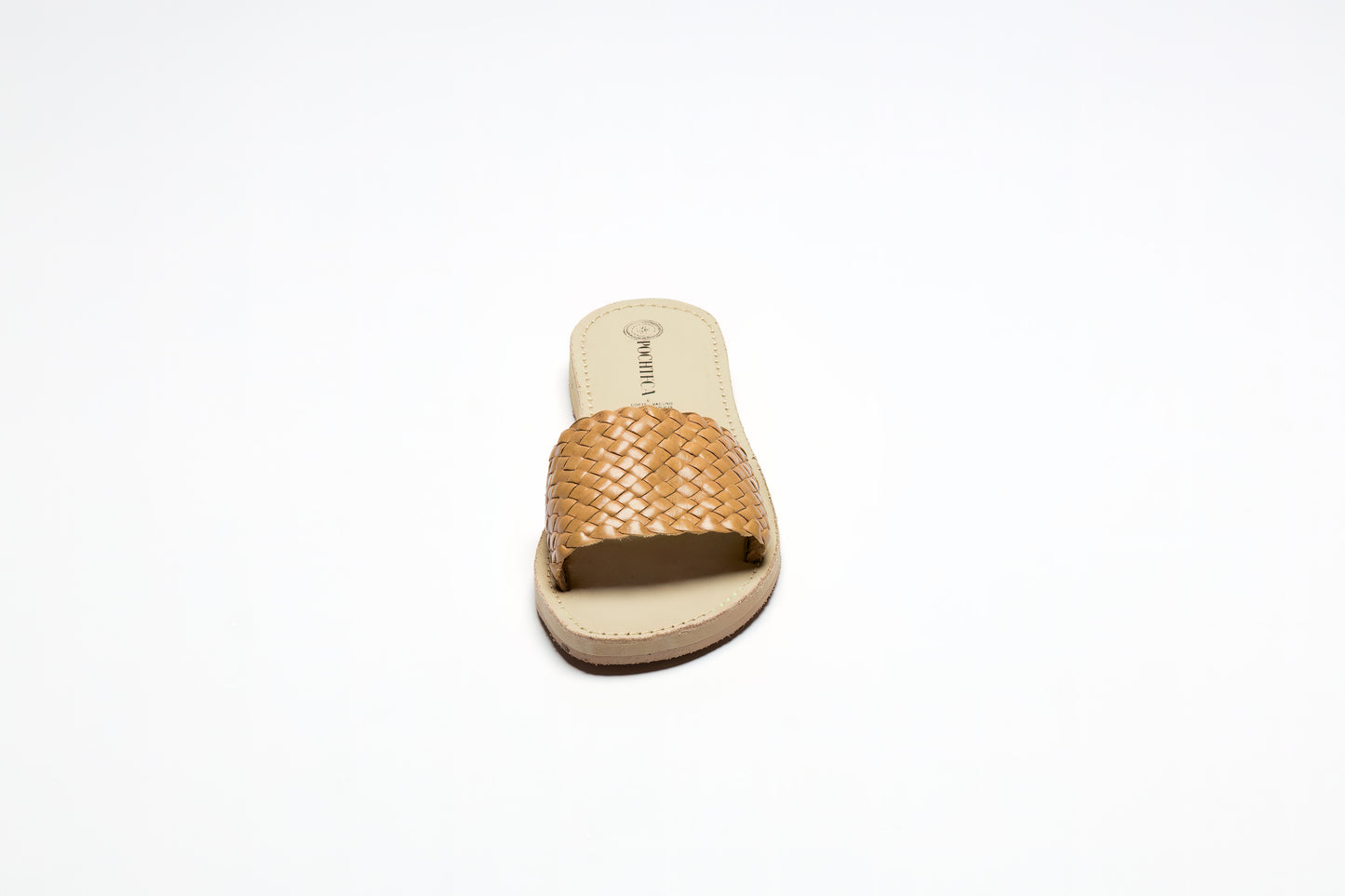 Tan Woven Leather Slides