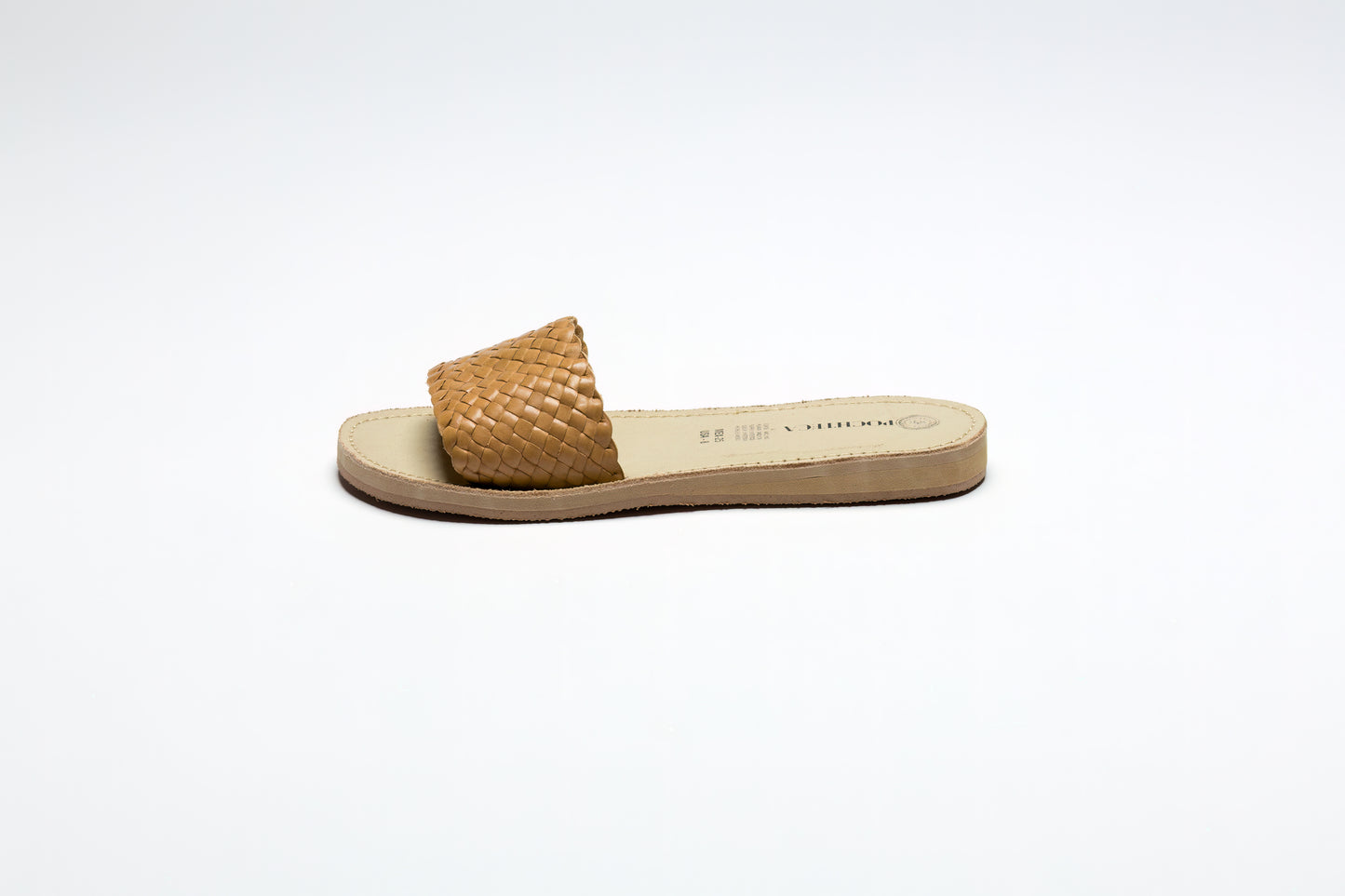 Tan Woven Leather Slides