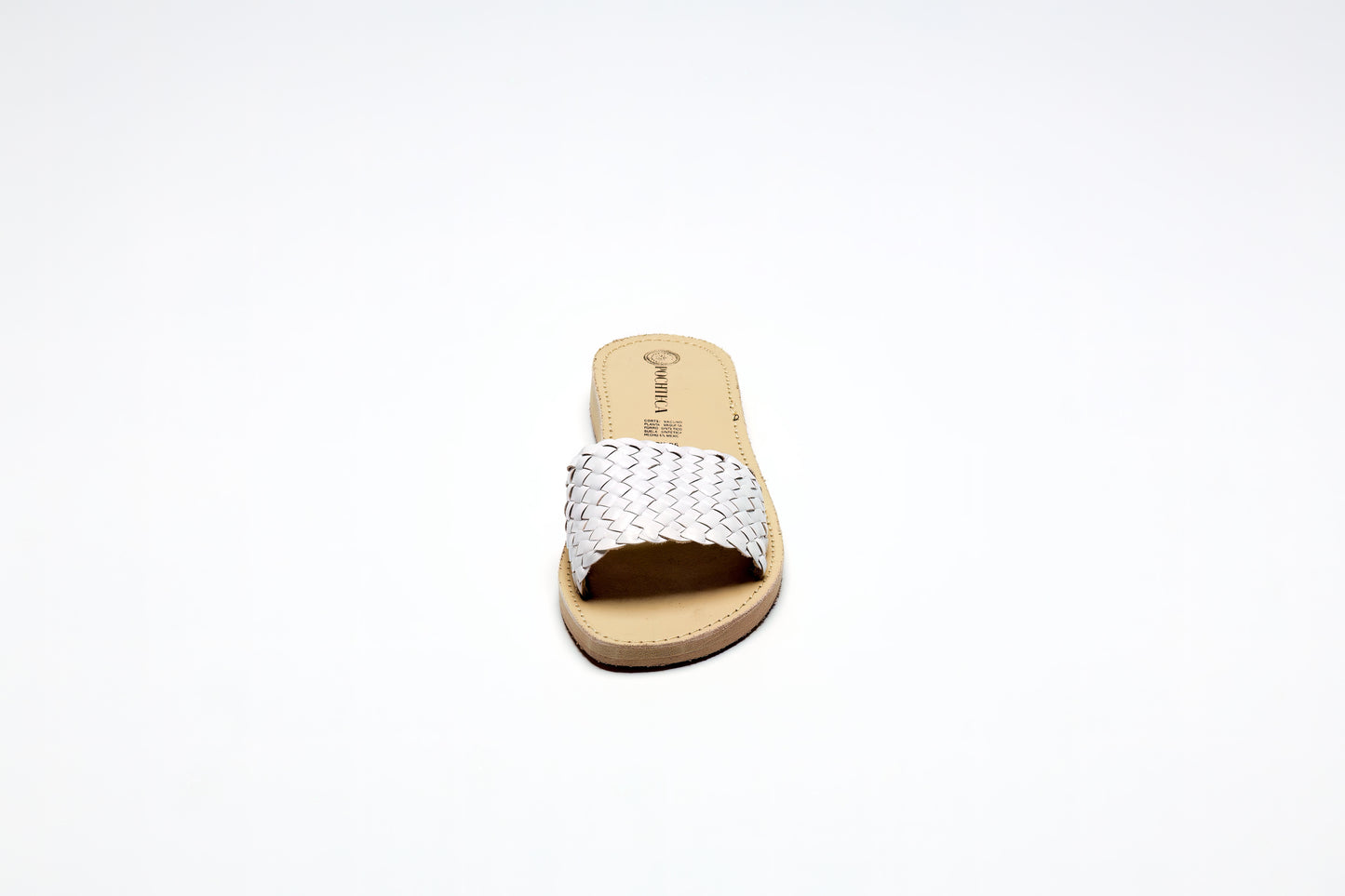 White Woven Leather Slides