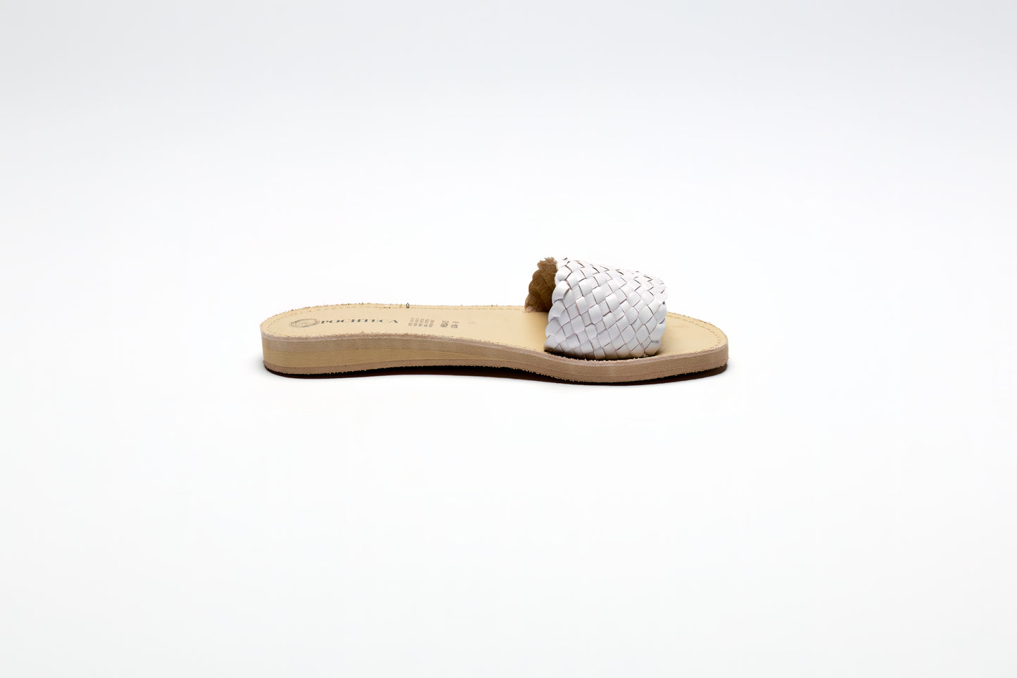 White Woven Leather Slides