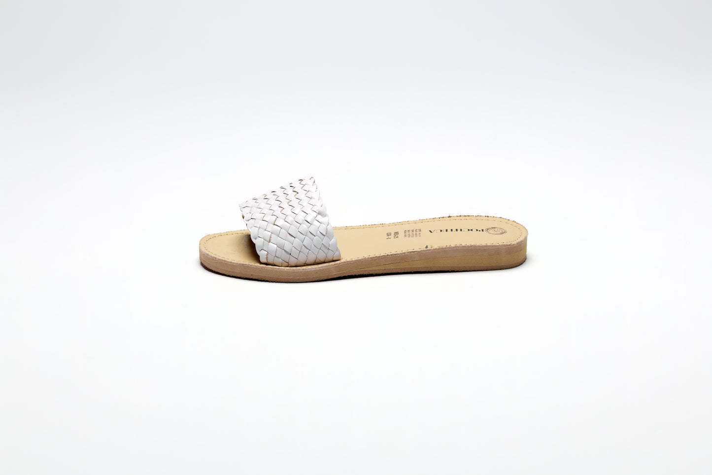 White Woven Leather Slides